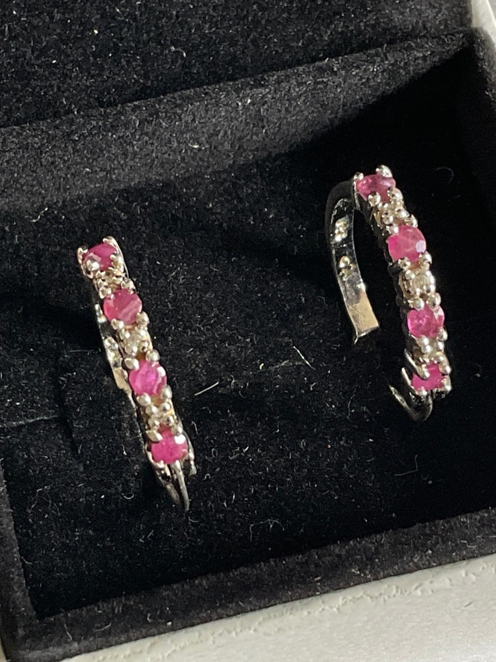 Silver Hoop Earrings with Pink Gemstone Accents